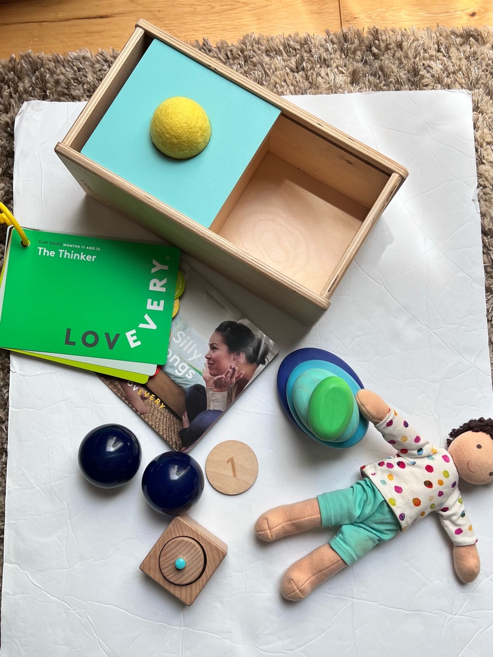 Lovevery bundle of toys from The Thinker kit months 11 and 12